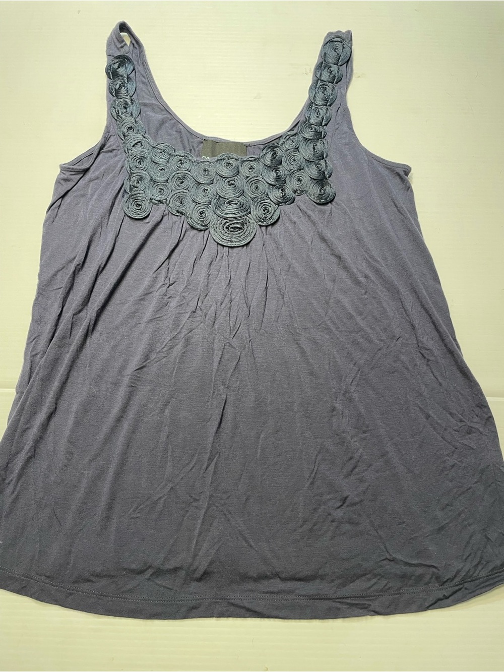 Cynthia Rowley Women Sz M Blue Tank Loose Fit Rosette Appliqués Scoop Neck